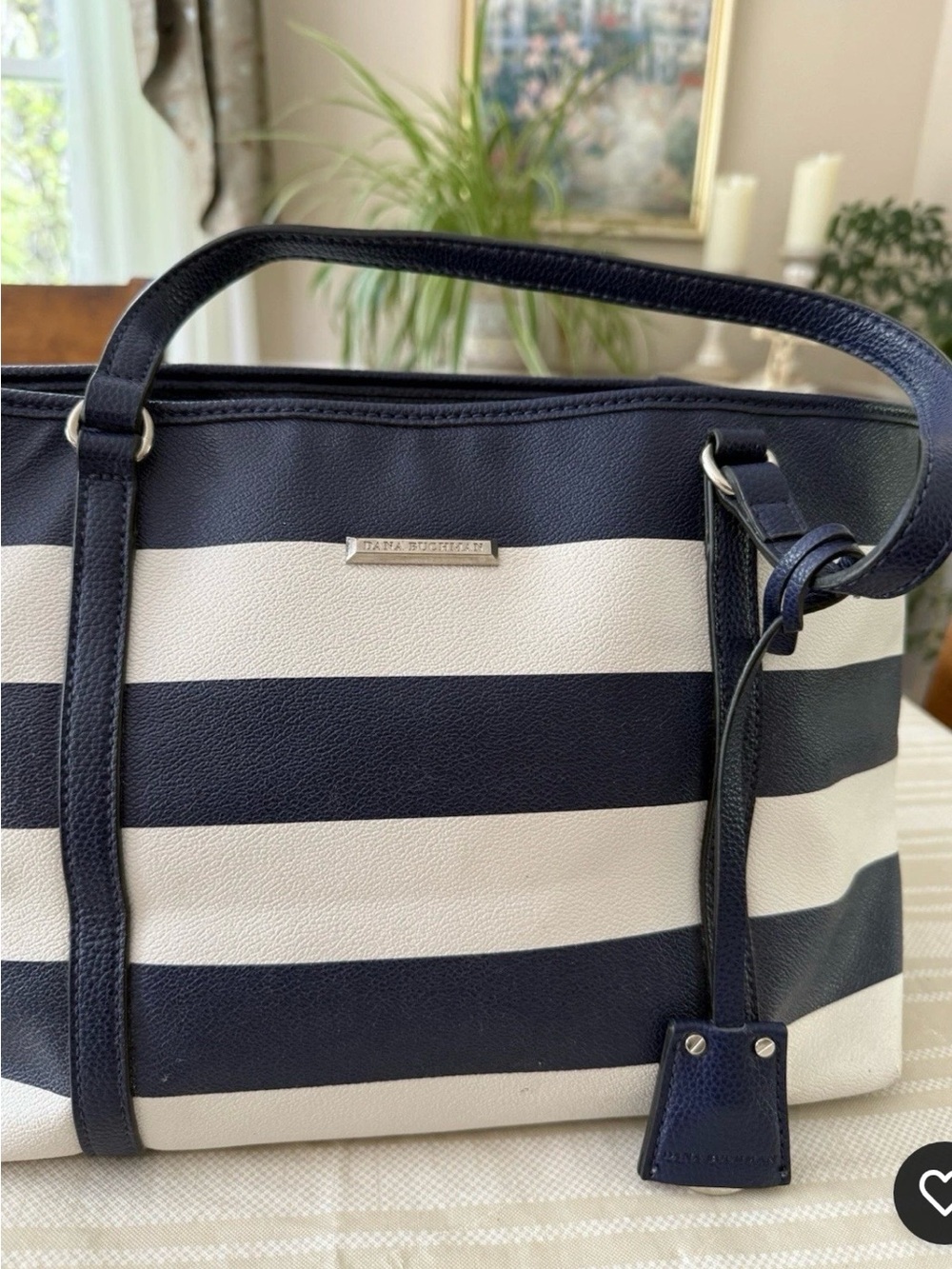 Dana Buchman Navy and White Striped Tote